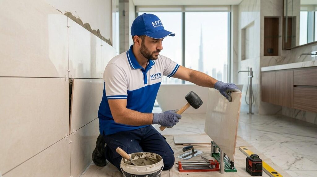 Professional Tiling Contractors Dubai Expert Tile Fixing Services 4 Professional tile repair and replacement work in Dubai home renovation project