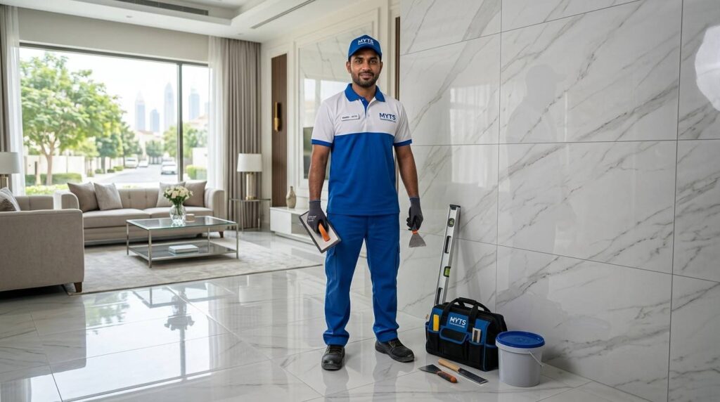 Tile Work in Dubai, Expert Tile Installation & Fixing Services 4 Tile repair and replacement service for damaged floor tiles in Dubai