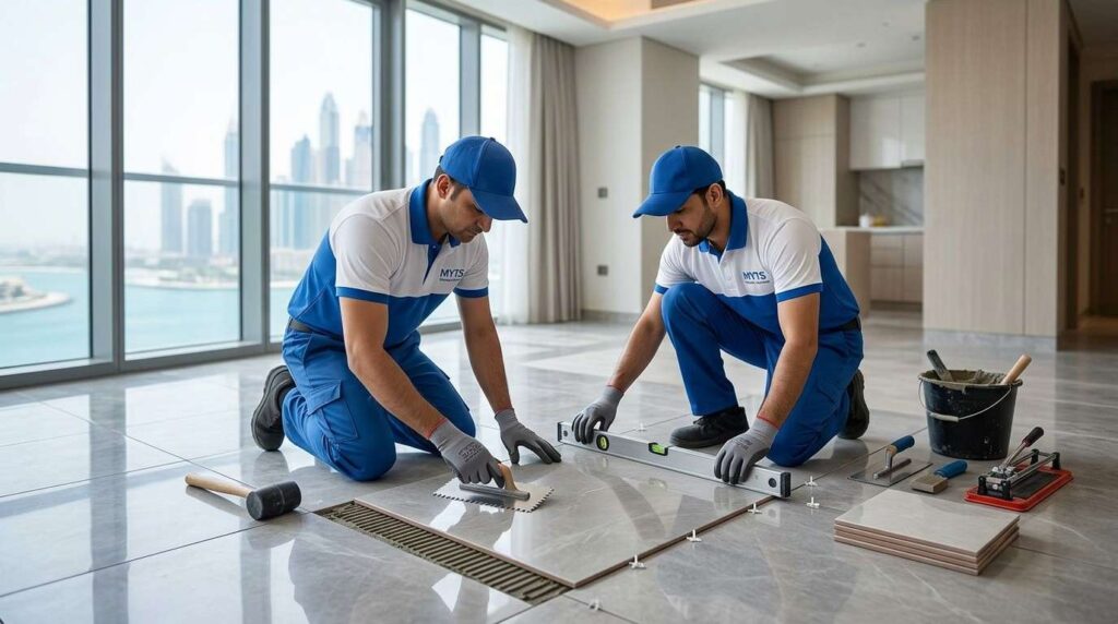 Professional wall and floor tiling contractor working in Dubai