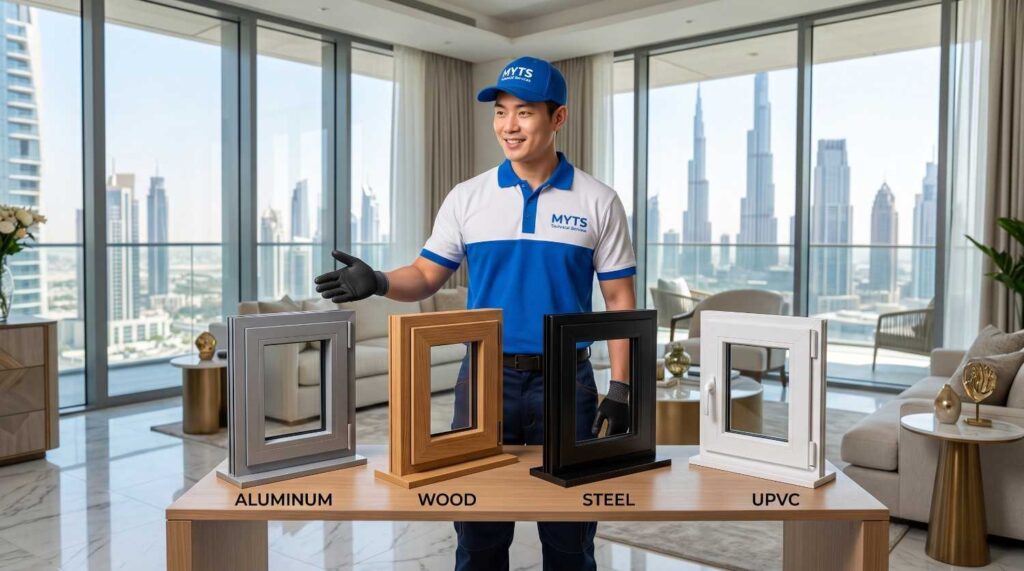 Aluminum fabrication workshop in Dubai with metal cutting and finishing