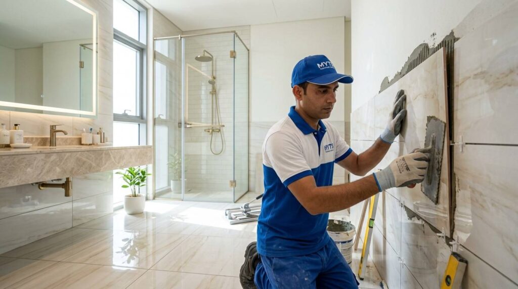 Bathroom ceramic tile installation in Dubai with premium wall and floor tiles