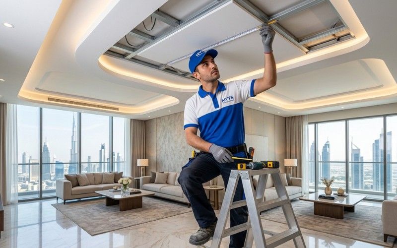 Best gypsum ceiling in Dubai with modern false ceiling design for villa interiors.