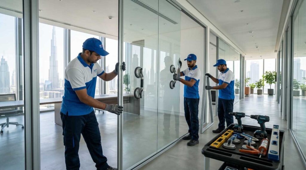 Aluminium and Glass Work in Dubai 4 Tall building with aluminium glass curtain wall facade in Dubai skyline