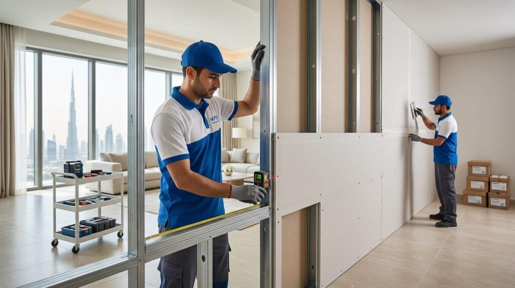 Custom gypsum partition design with finishing in Dubai interior project