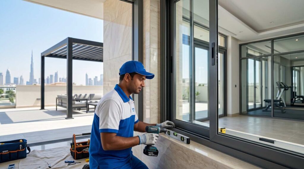 Best Aluminium and Glass Company in Dubai 2 Elegant office glass partitions installed by a professional aluminium and glass company in Dubai.