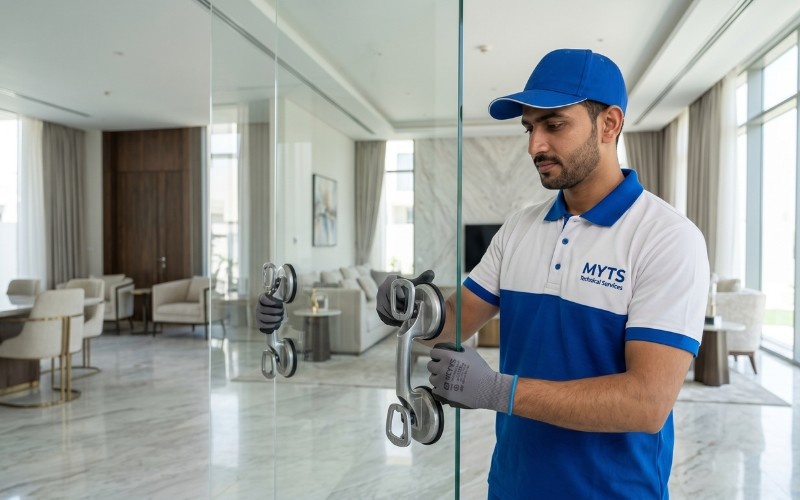 Professional glass work in Dubai with modern glass partition and installation services