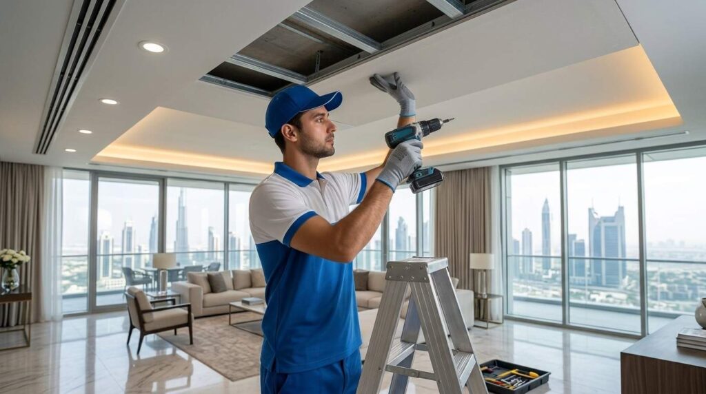Expert gypsum false ceiling installation in Dubai for residential and commercial interiors