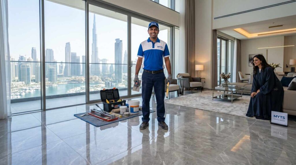 Finished luxury interior featuring premium porcelain tile flooring in Dubai