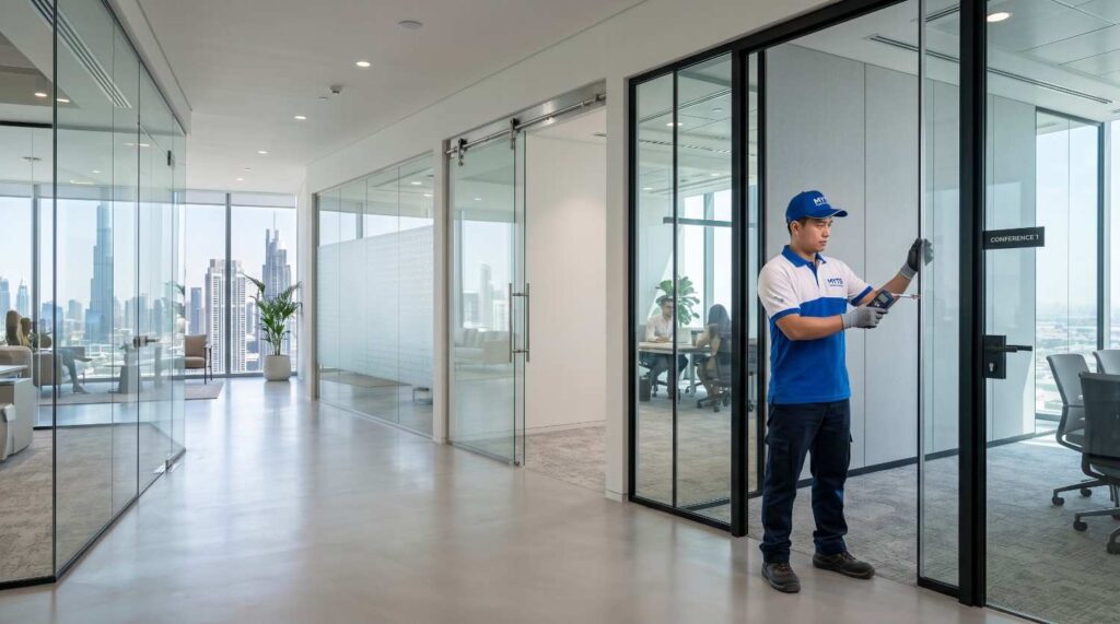 Office interior glass partition walls installation Dubai