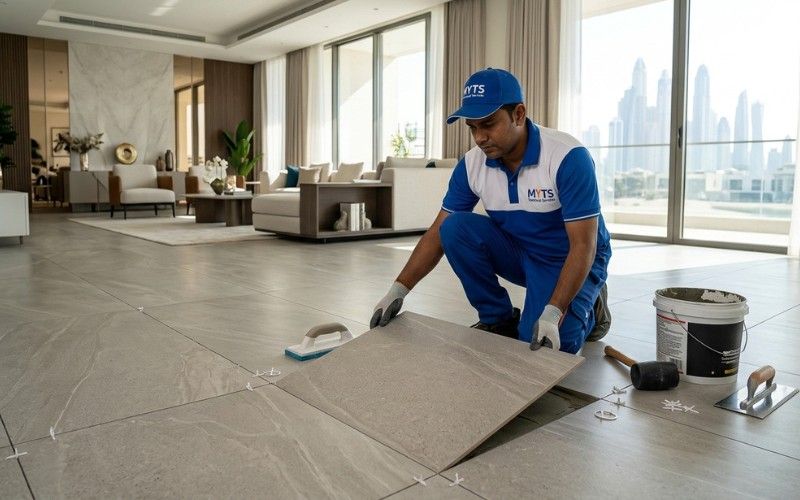 Professional residential floor tiling service in Dubai with high-quality ceramic tile installation