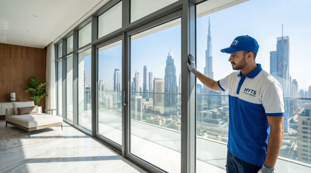 Aluminium and Glass Company in Dubai 3 Bathroom glass shower enclosure installation by aluminium and glass company in Dubai