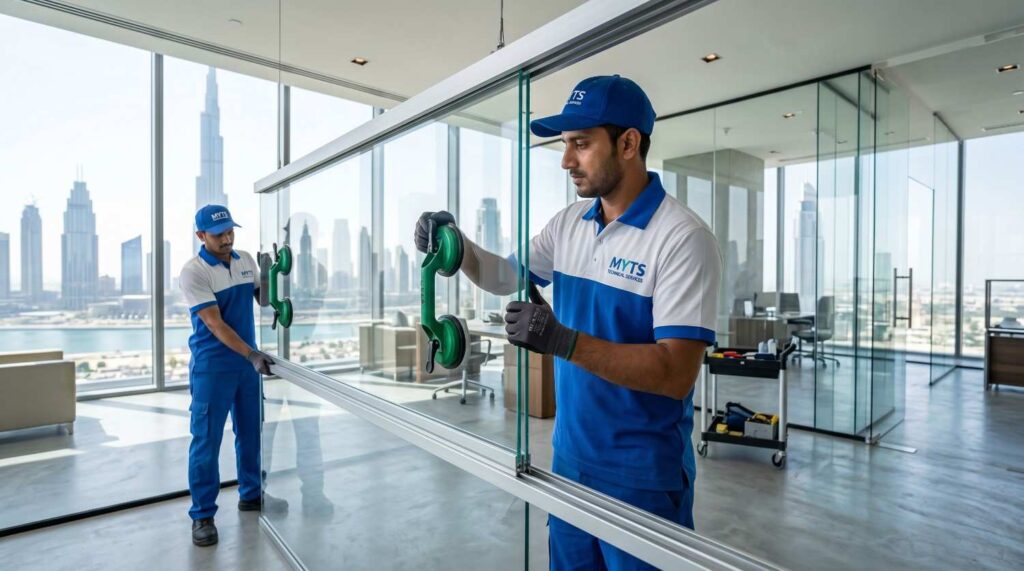 Luxury bathroom glass shower enclosure installation in Dubai