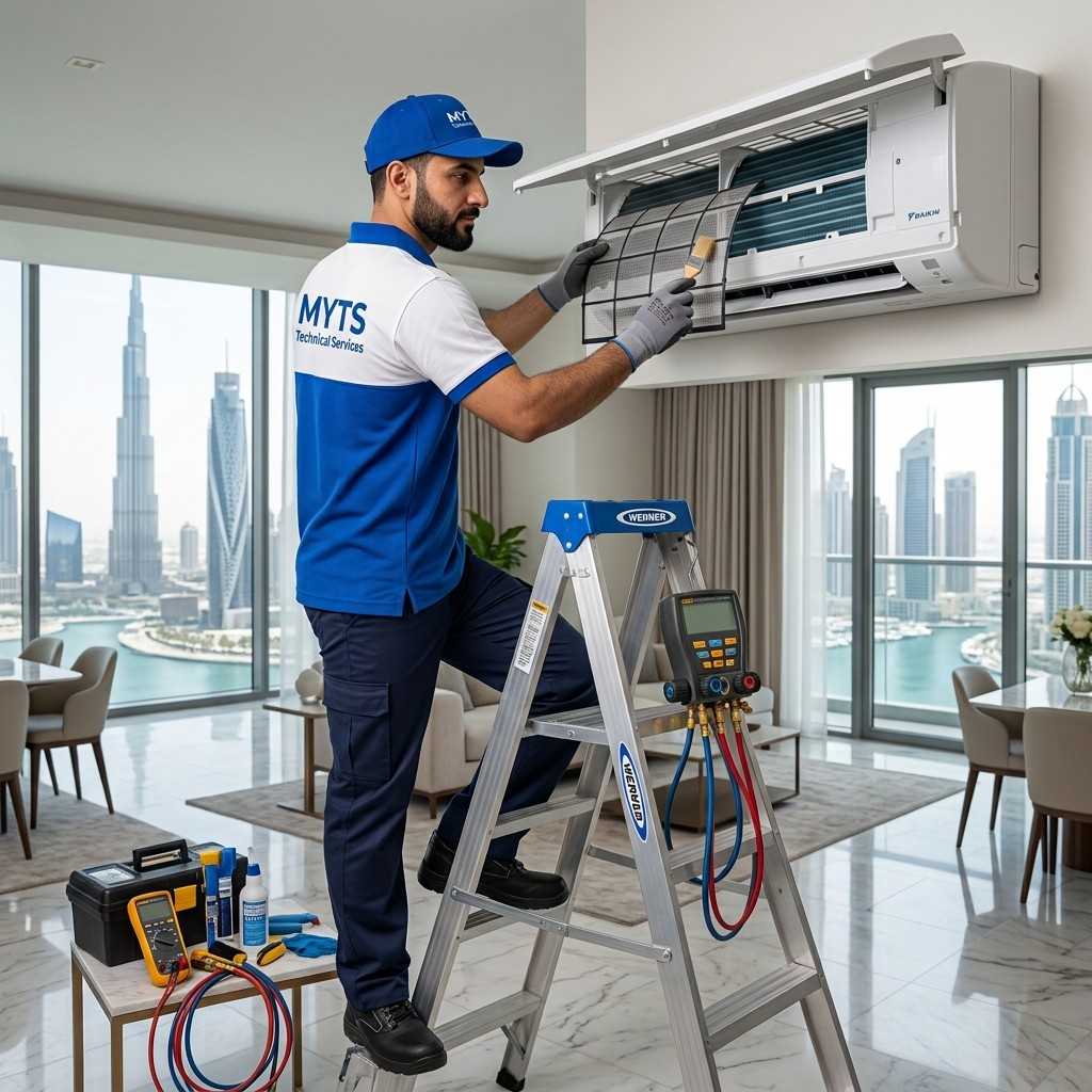 AC & Ventilation 21 AC maintenance services in Dubai by MYTS Technical Services including cleaning, inspection, and repair for residential and commercial properties