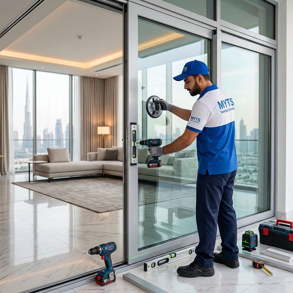 Professional aluminum fabrication services in Dubai by MYTS Technical Services, offering custom doors, windows, partitions, and structural aluminum solutions.