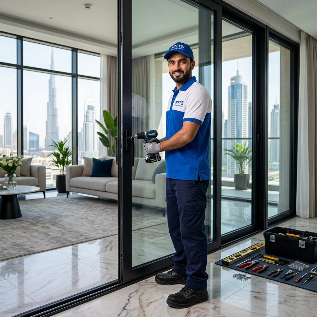 Modern aluminum doors and windows installation in a Dubai villa