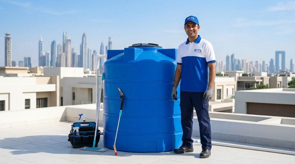 Commercial water tank cleaning services in Dubai for offices, hotels, restaurants, and industrial facilities.