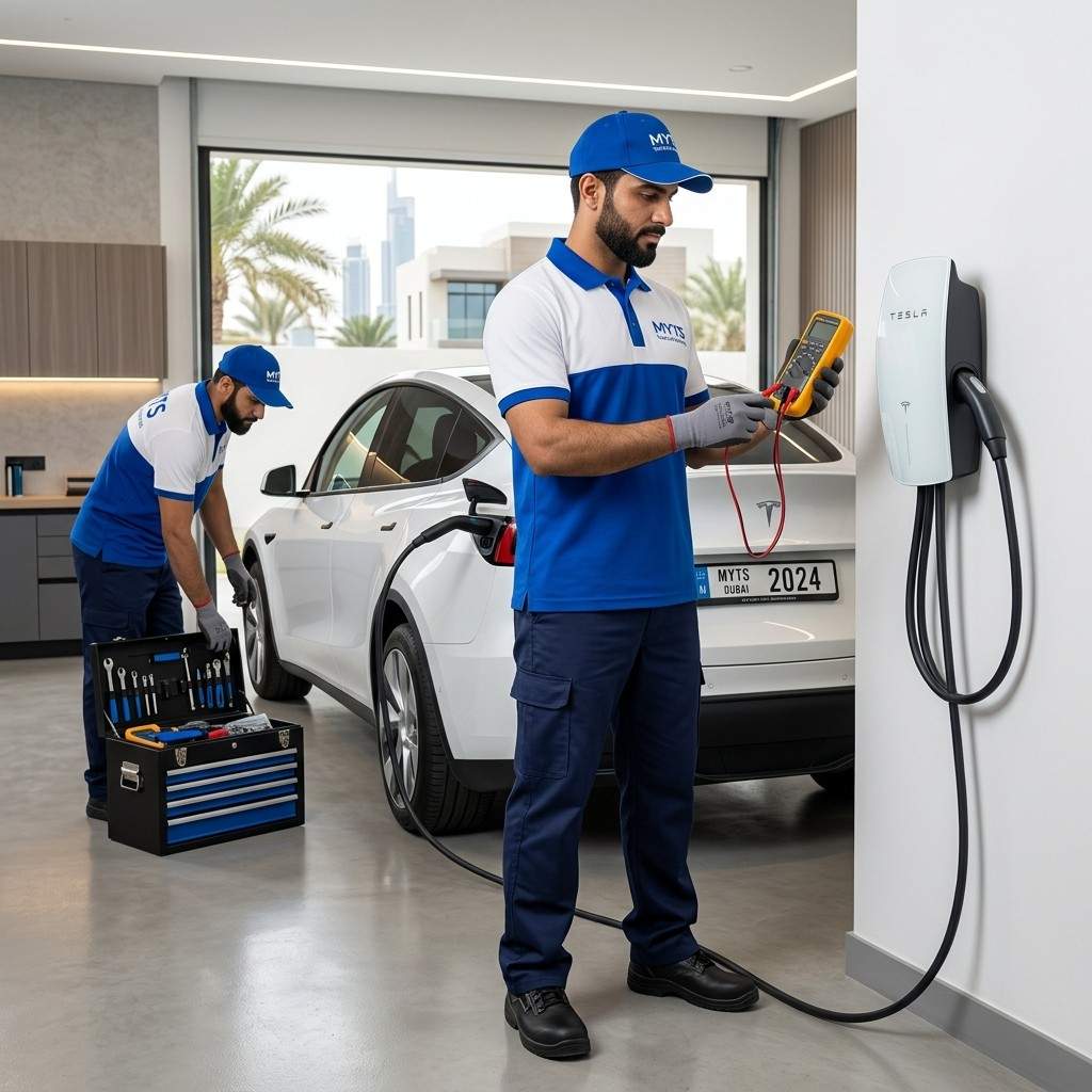 Professional Tesla charger installation and maintenance services in Dubai by MYTS Technical Services