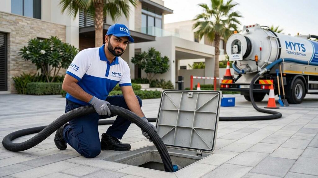 Septic Tank Cleaning Company in Dubai 1 Emergency septic tank cleaning service in Dubai with professional cleaning crew