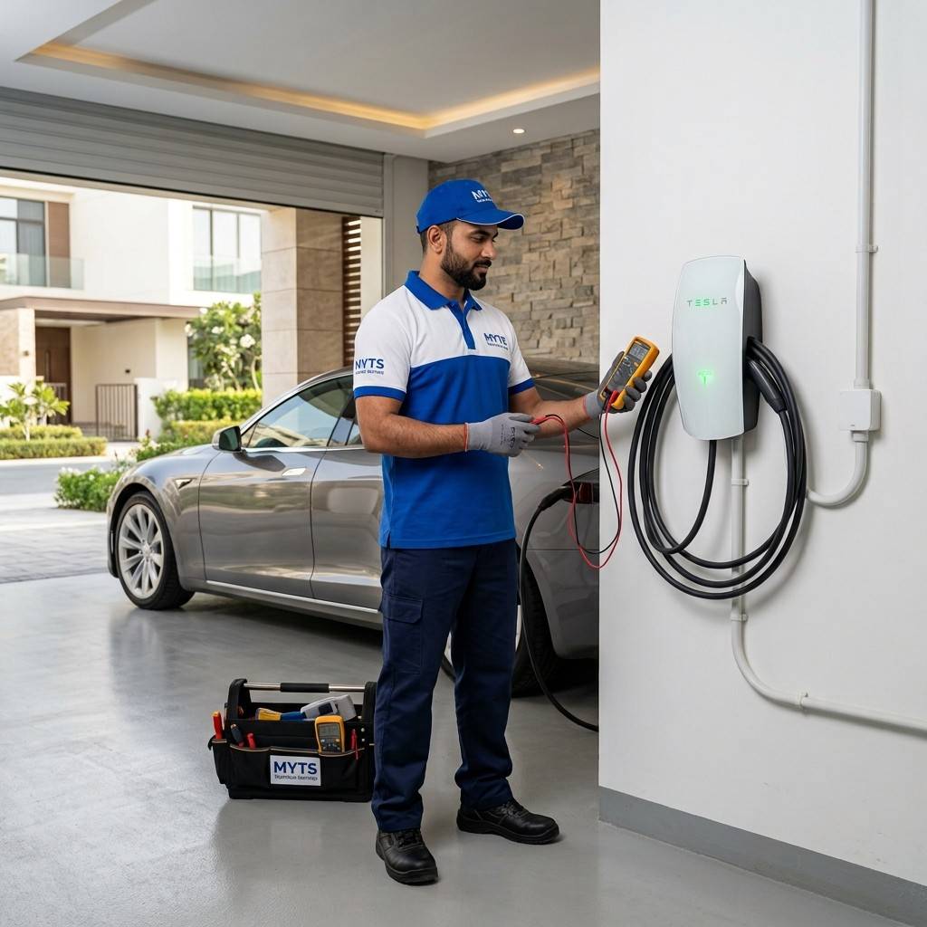 Home Tesla Wall Connector Setup in Dubai MYTS Technical Services 1