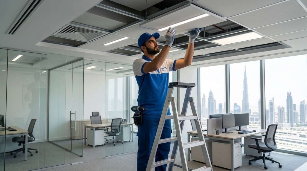 False Ceiling Installation Dubai 1 professional office false ceiling installation Dubai with lighting panels