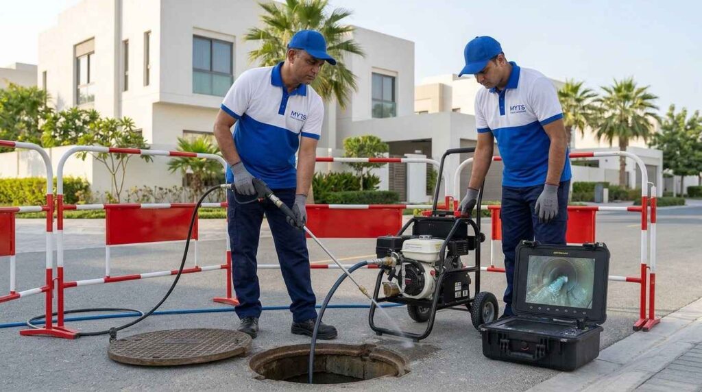 Best Sewage Cleaning Services in Dubai Fast, Professional & 24/7 Solutions 3 Expert sewer line cleaning service in Dubai removing blockages from underground pipes