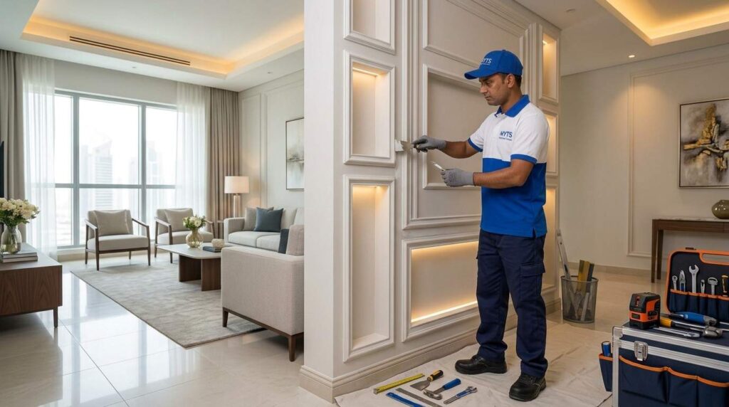 Gypsum Partition Work in Dubai 2 Gypsum wall partition for a Dubai villa interior