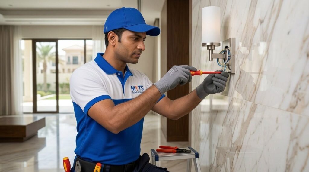 Electrical Contractors in Dubai for Safe and Reliable Electrical Services 1 Electrical contractors in Dubai installing wiring and electrical fixtures