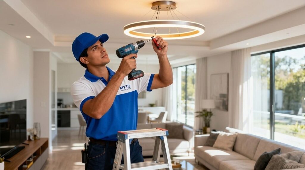 Electrical Contractors in Dubai for Safe and Reliable Electrical Services 2 Electrician performing electrical repair work in a Dubai property
