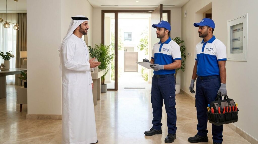 Best Electrical Contractors in Dubai for Safe and Reliable Electrical Services 4 Electrical contractor performing electrical work in a Dubai commercial property